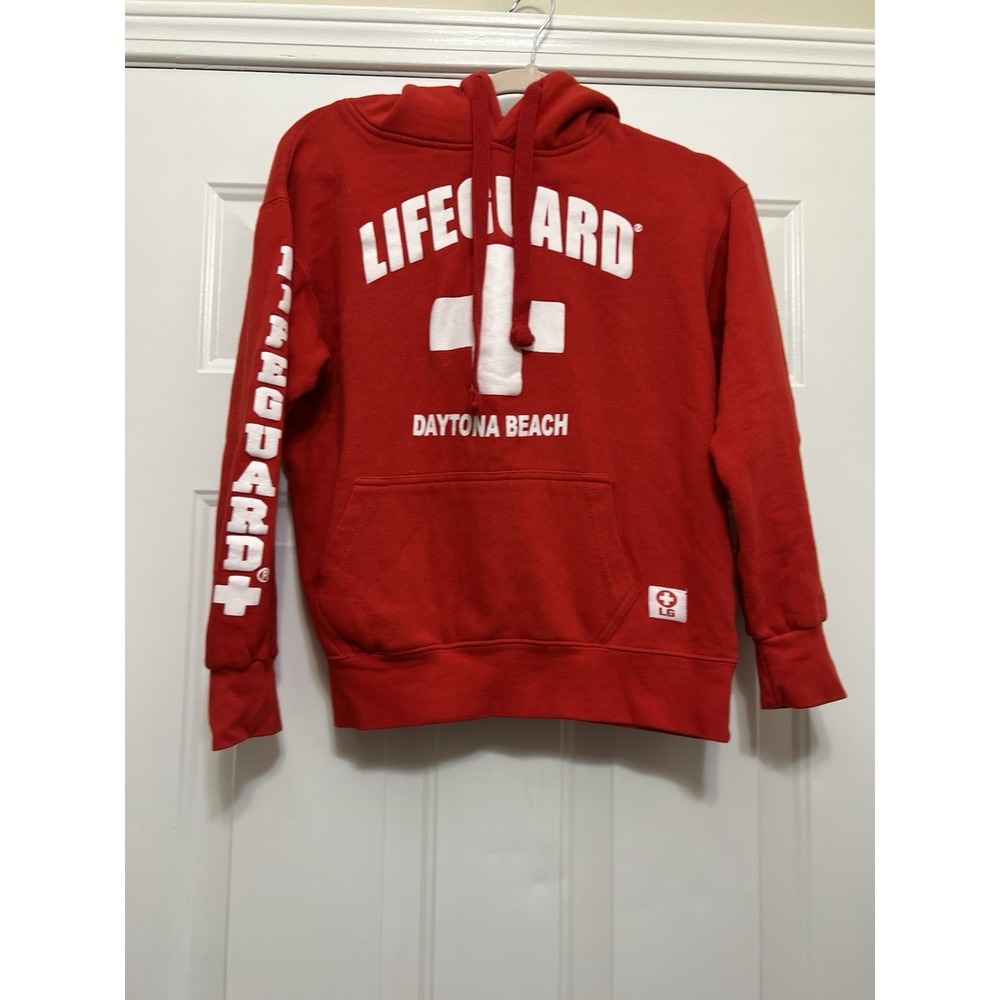 Lifeguard Daytona Beach Men's Small Red Hoodie Sweatshirt Hooded Safety
